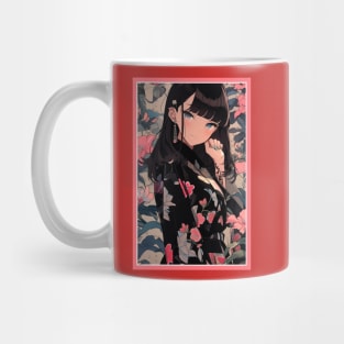 Aesthetic Anime Girl Pink Rosa Black | Quality Aesthetic Anime Design | Premium Chibi Manga Anime Art Mug